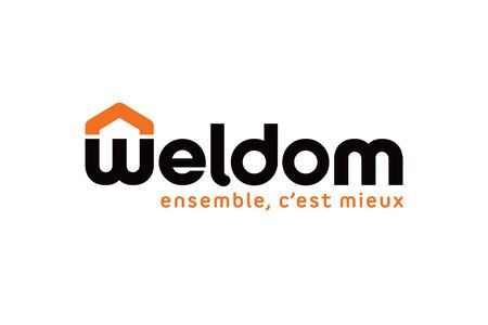 Le logo weldom est noir et orange sur fond blanc.