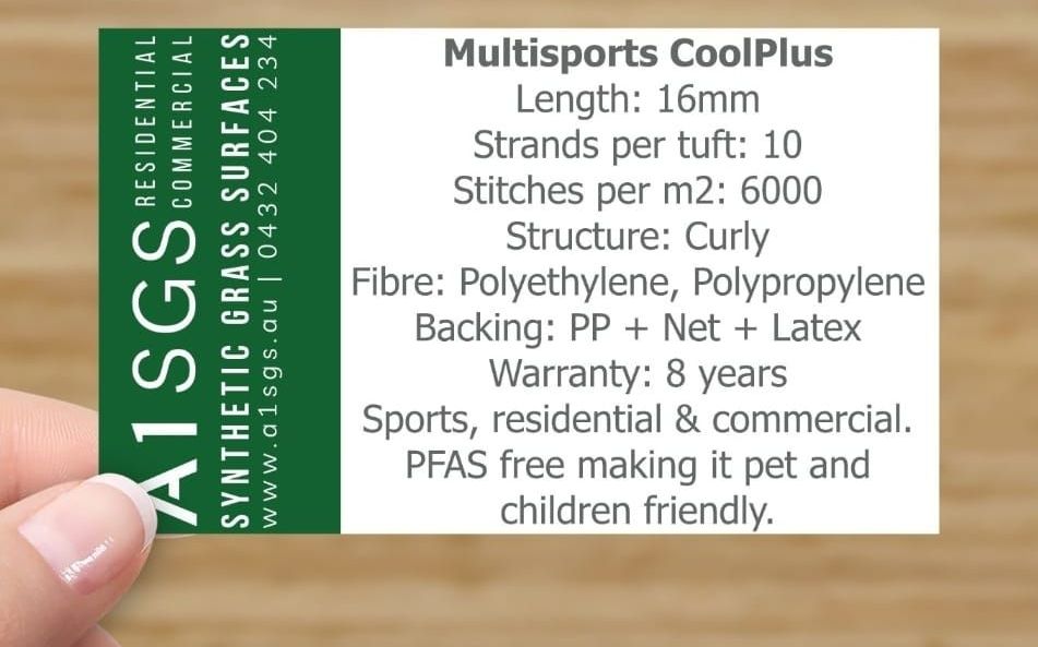 A person is holding a label that says multisports coolplus