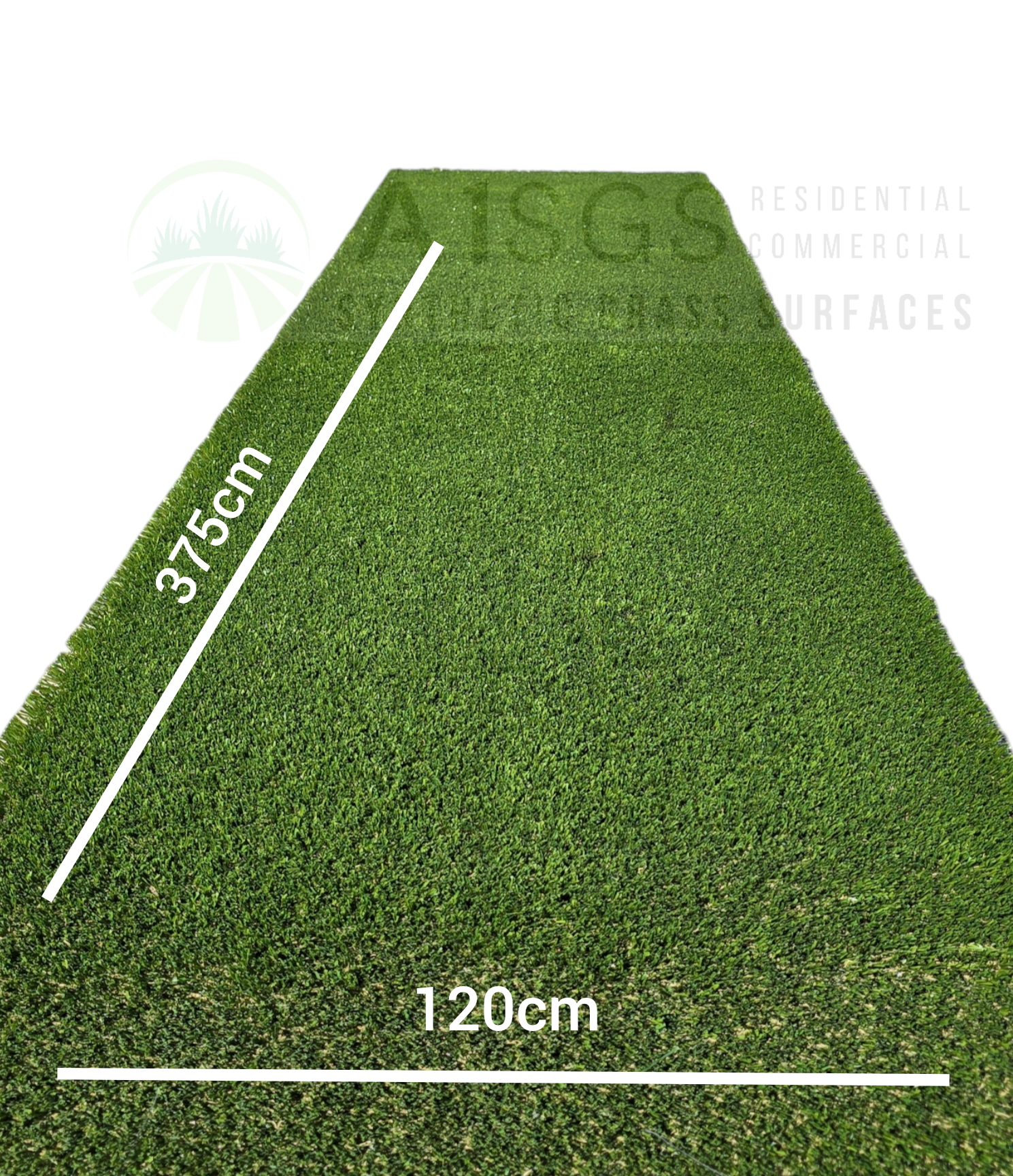 A picture of a triangle made of artificial grass with measurements.