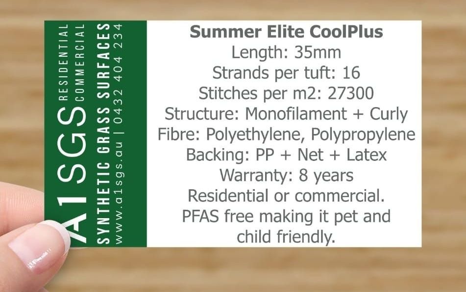 A person is holding a label that says summer elite coolplus