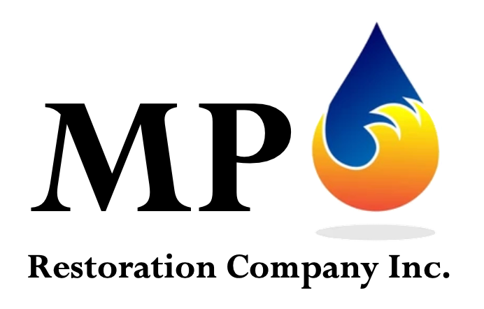 Logo for MP Restoration Company Inc., featuring black 