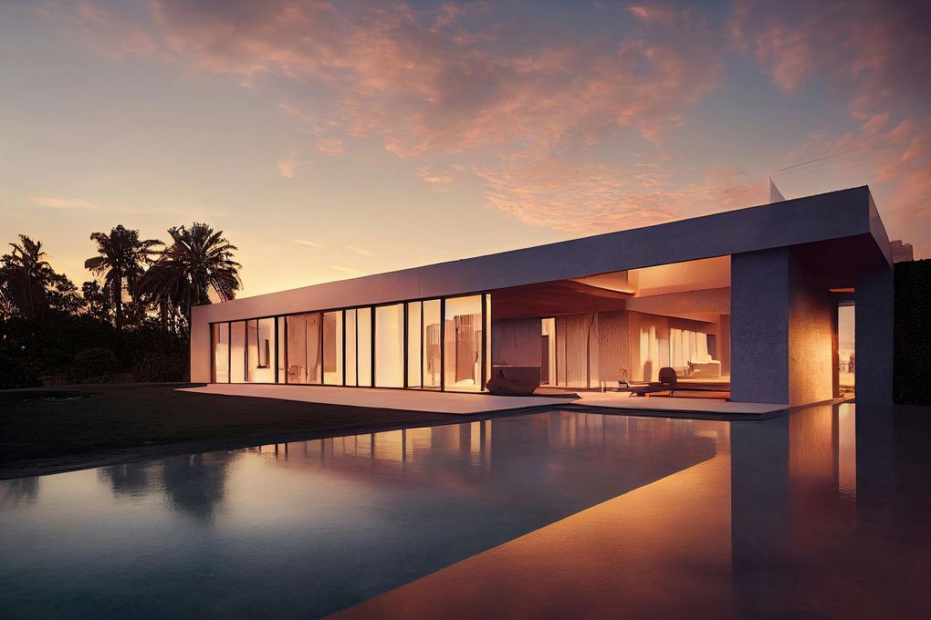 luxury home with flat roofing