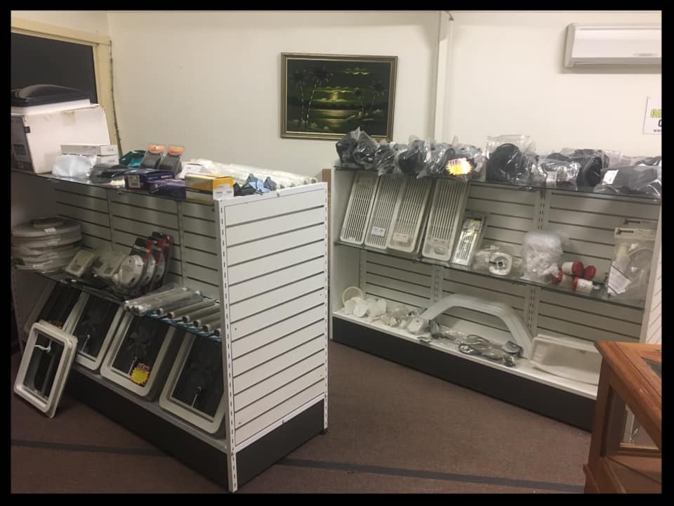 Shelves Displaying Various Automotive Parts — Andy's Caravan Repairs in Harristown, QLD