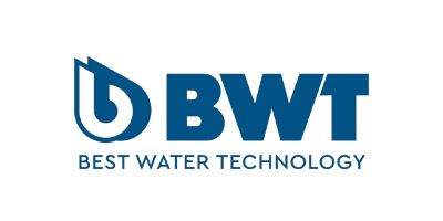 Das Logo von BWT Best Water Technology ist blau und weiß auf weißem Hintergrund.