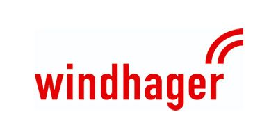 Das Windhager-Logo ist rot und weiß auf weißem Grund.