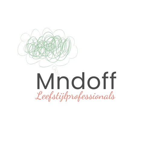 Logo: tekst "Mndoff" met gekrabbelde wolk, daaronder "Leefstijlprofessionals" in koraal.