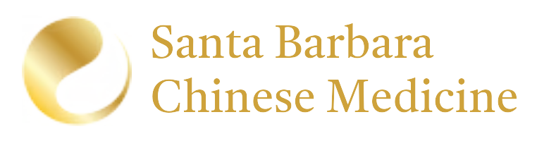 A logo for santa barbara chinese medicine with a gold circle