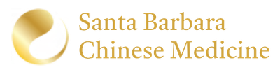A logo for santa barbara chinese medicine with a gold circle