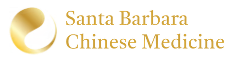 A logo for santa barbara chinese medicine with a gold circle