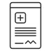 A black and white icon of a medical document with a plus sign.