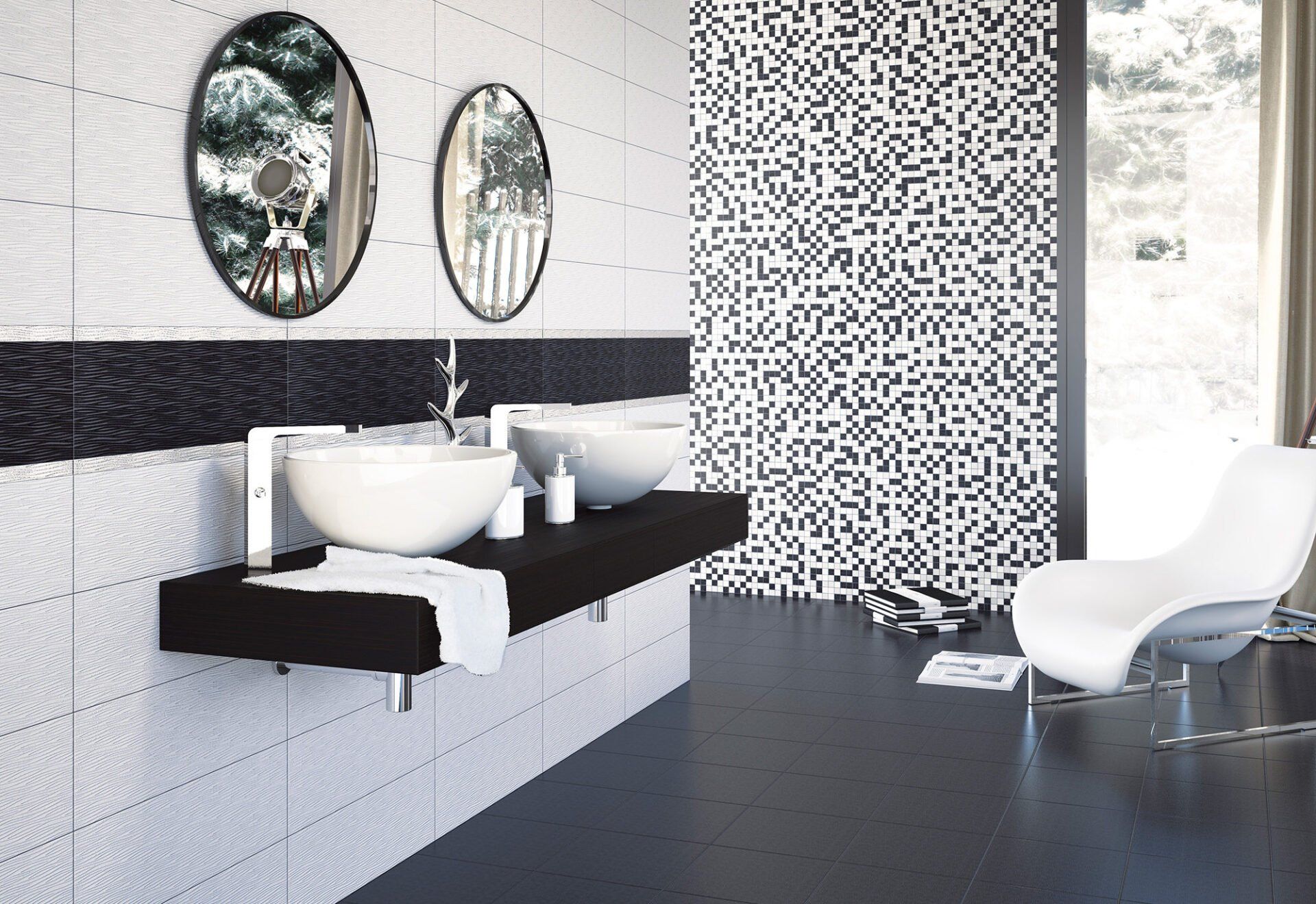 bagno con pavimento nero