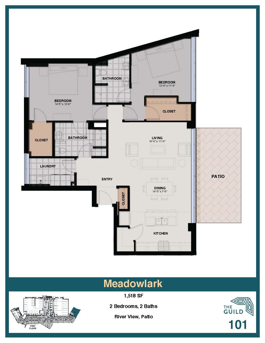 A floor plan of a apartment called wren 312