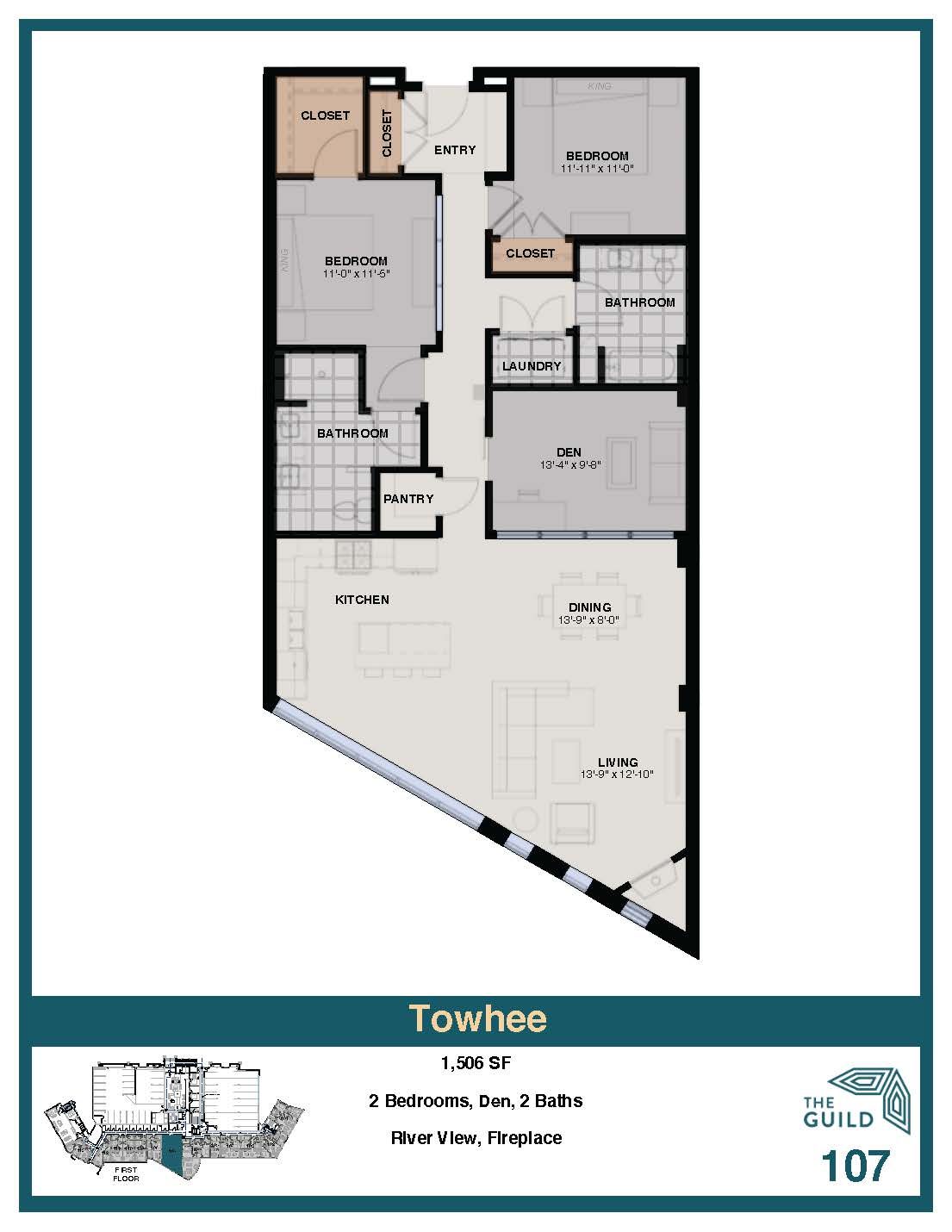 A floor plan of a house with the number 107 on it