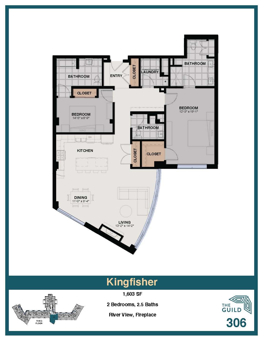 A floor plan of a apartment called wren 312