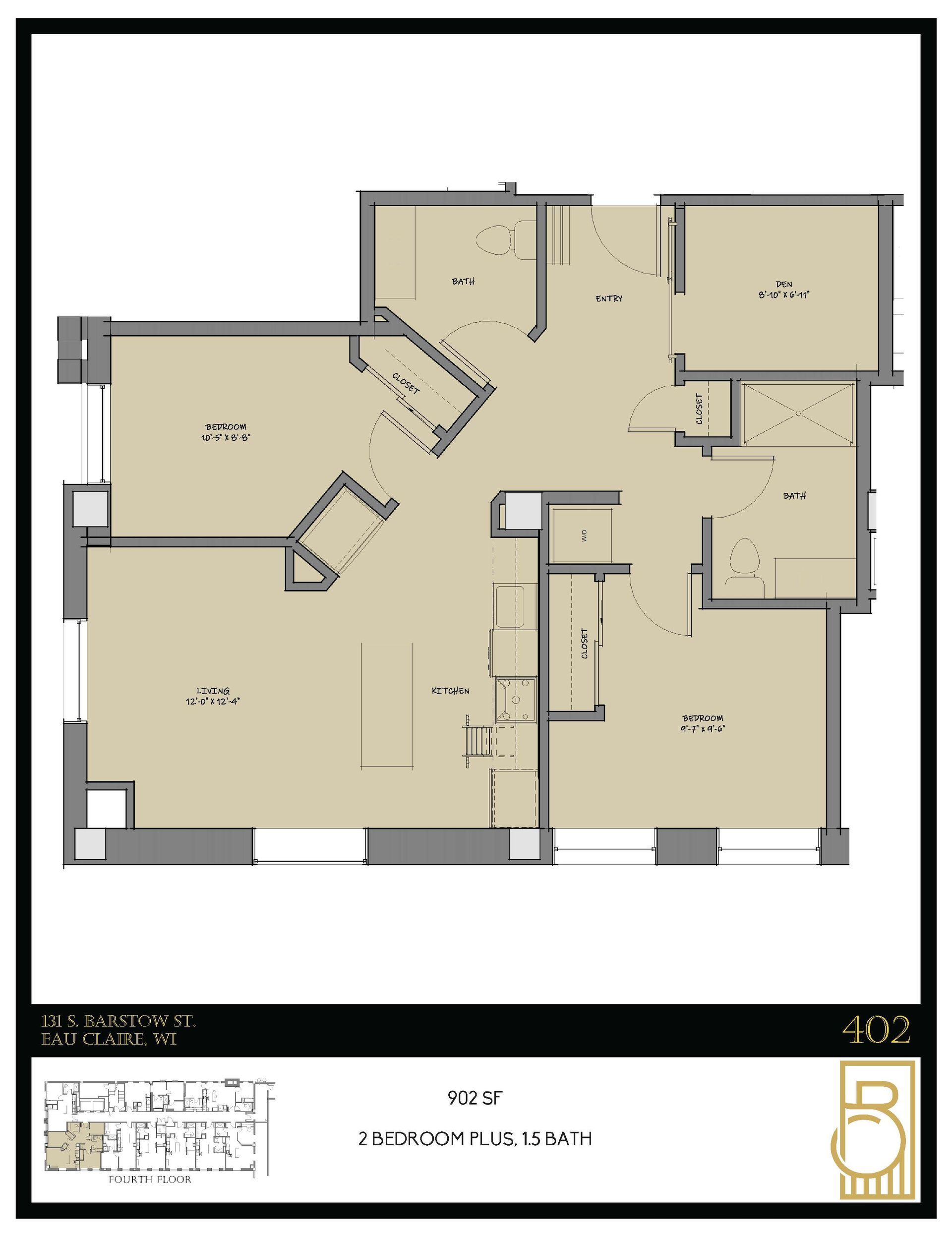 A floor plan of a house with the number 402 on it