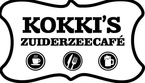 Een zwart-wit logo voor restaurant Kokki's zuiderzeecafé.