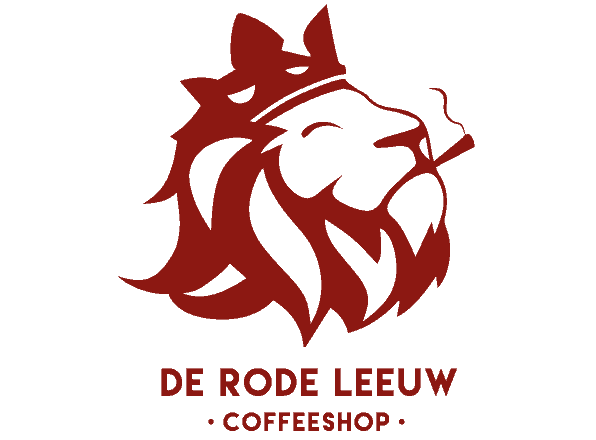 Een rood-wit logo voor coffeeshop de rode leeuw