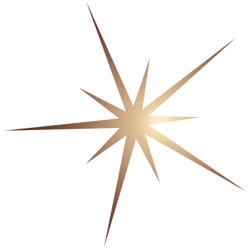 Golden starburst on a white background.
