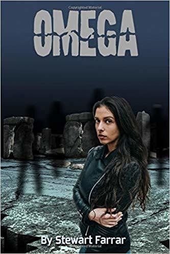 The cover of the book omega by stewart farrar shows a woman standing in front of a stone wall.
