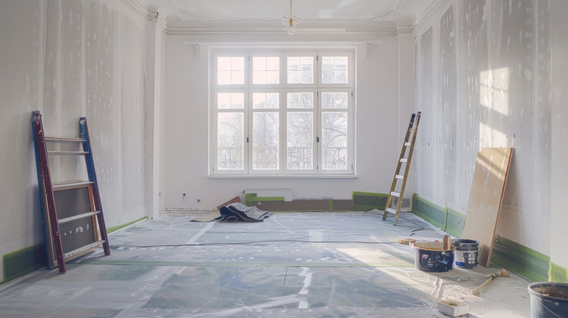 There is a ladder in the middle of the room.