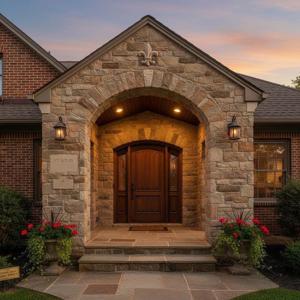 Custom stone archway gracing a St. Louis home's entrance
