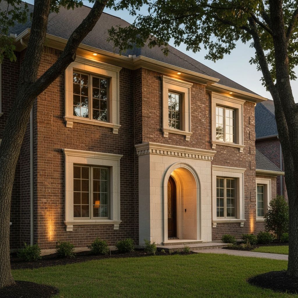 Elegant residential home exterior with high-end red brick