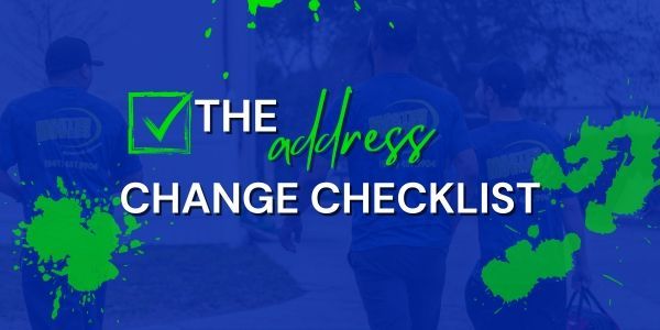 A blue background with a green check mark and the words `` the address change checklist ''