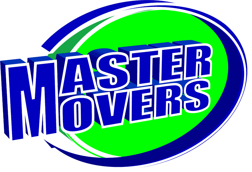 A blue and green logo for master movers