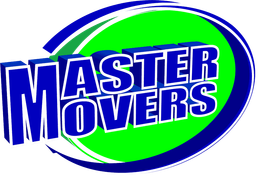 A blue and green logo for master movers