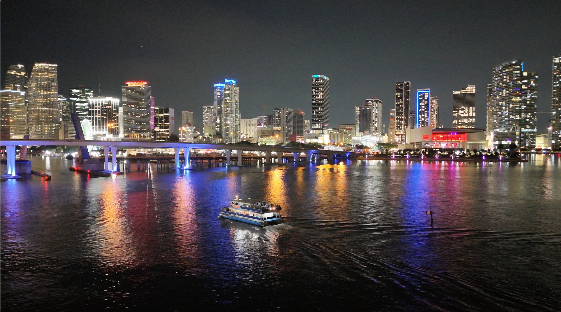 Miami skyline Light up on the Miami night boat tour