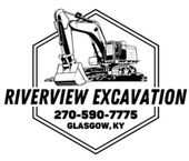 Logo for Riverview Excavation in Glasgow, KY, featuring a black-and-white excavator inside a hexagon outline.