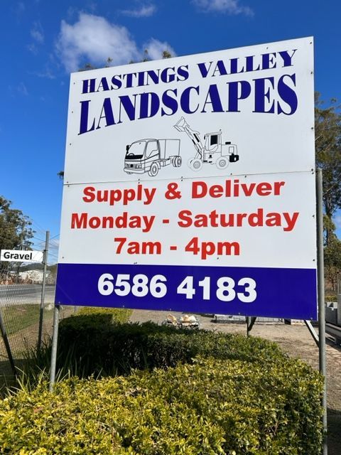 Hasting Valley Landscapes board sign — Garden Supplies Mid North Coast, NSW