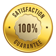 A gold satisfaction guarantee badge with a 100 % guarantee on it.