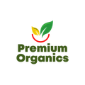 A logo for premium organics with a smiling face and leaves.