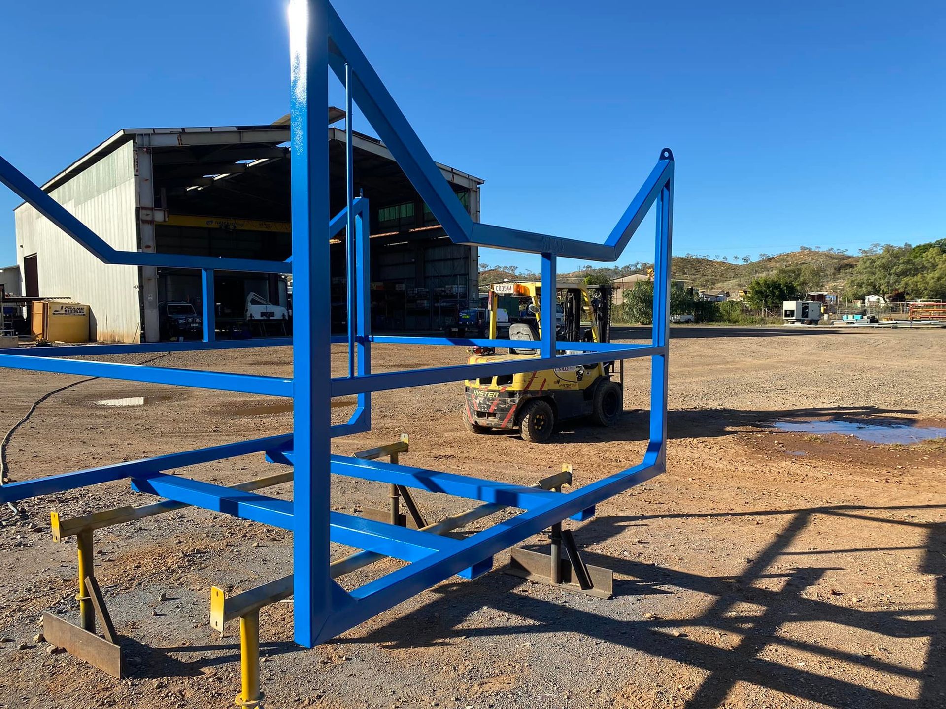Blue Metal Frame on Stands — Lincoln Fabrication in Boulia, QLD