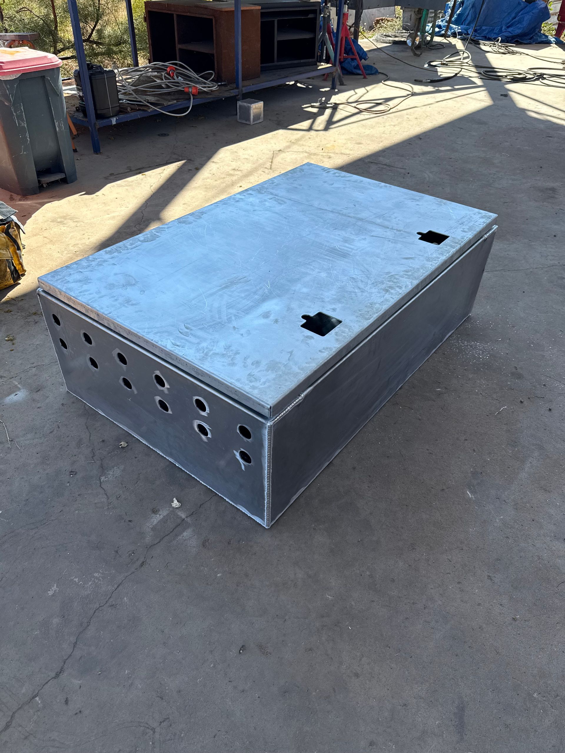 Metal Rectangular Box With a Flat Lid, Featuring Vent Holes — Lincoln Fabrication in Miles End, QLD