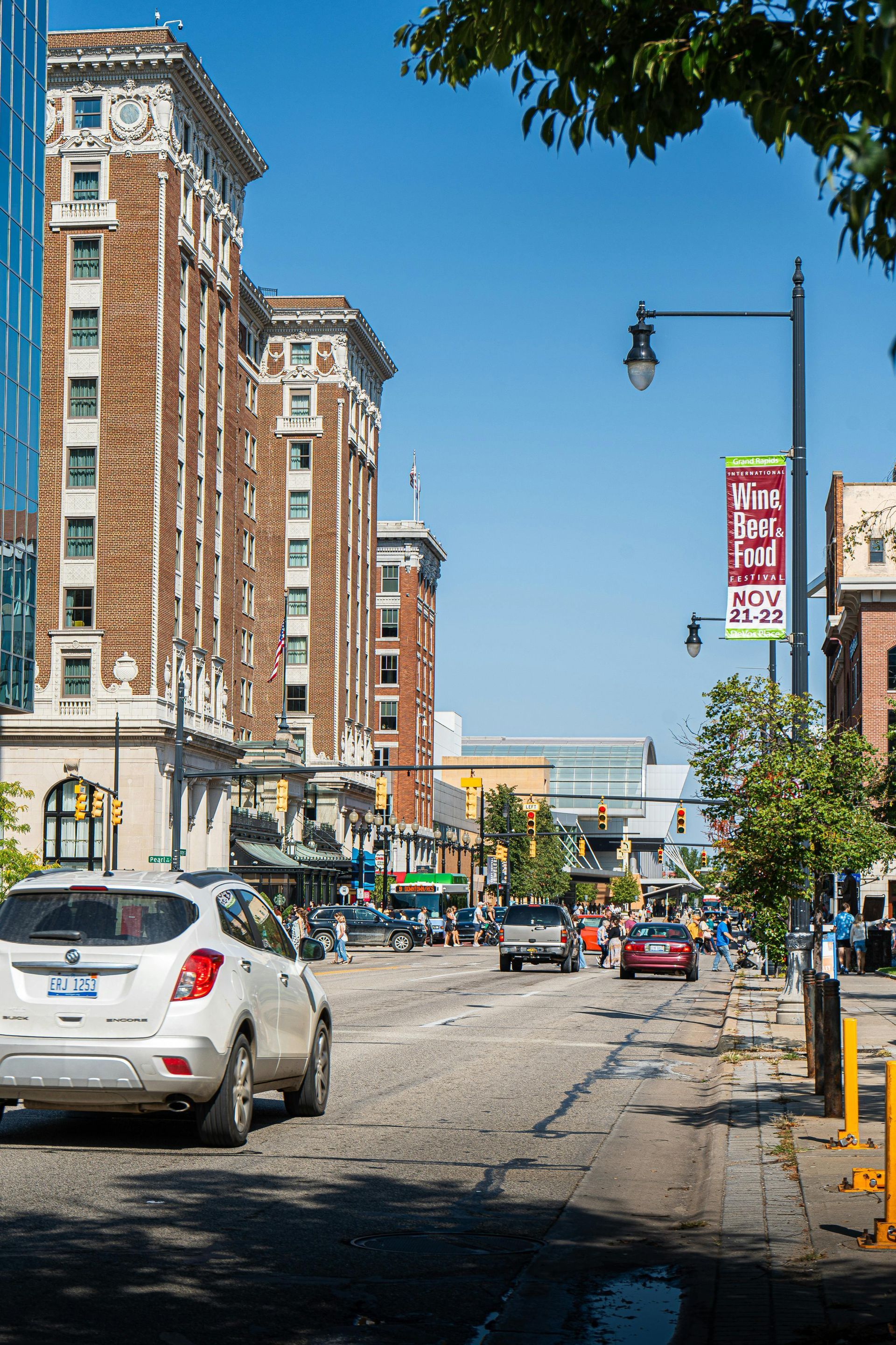 The skyline of New Jersey is reflected in a lake.