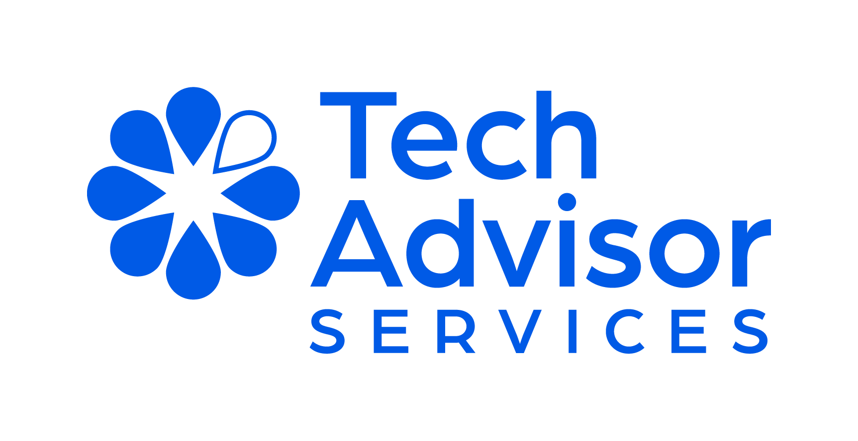 The logo for tech advisor services has a blue flower on it.