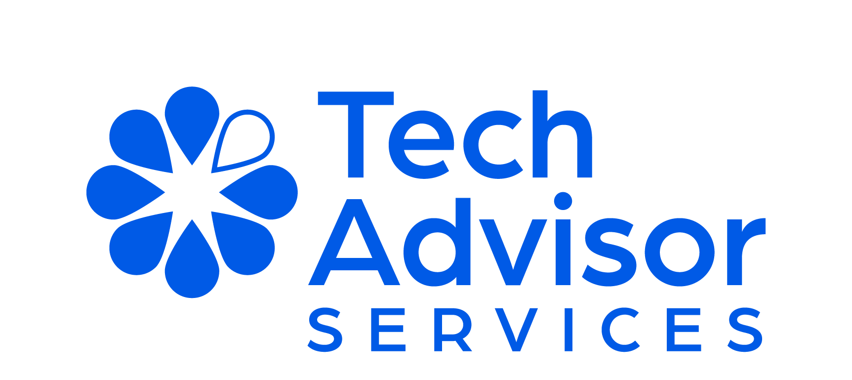 The logo for tech advisor services has a blue flower on it.