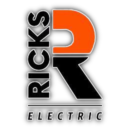 Logo for Rick's Electric featuring a large, stylized letter R in orange and black, with the company name written below.