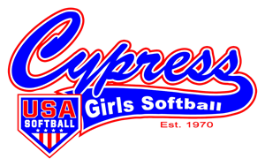 Cypress USA Girls Softball logo in blue and red, with a baseball diamond and the text