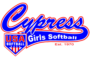 Cypress USA Girls Softball logo in blue and red, with a baseball diamond and the text 