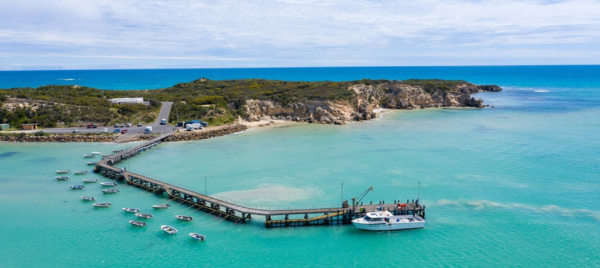 Aerial shot of Southend Jetty in South Australia