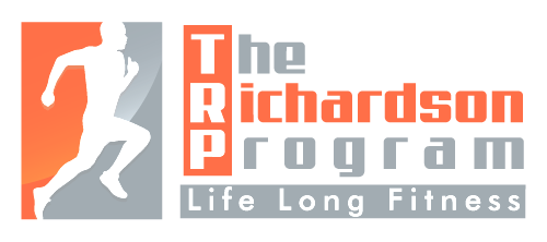 Logo for The Richardson Program featuring a running figure silhouette with orange and gray block colors, and text.