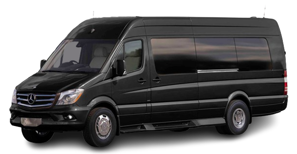 A black van is parked on a white background.