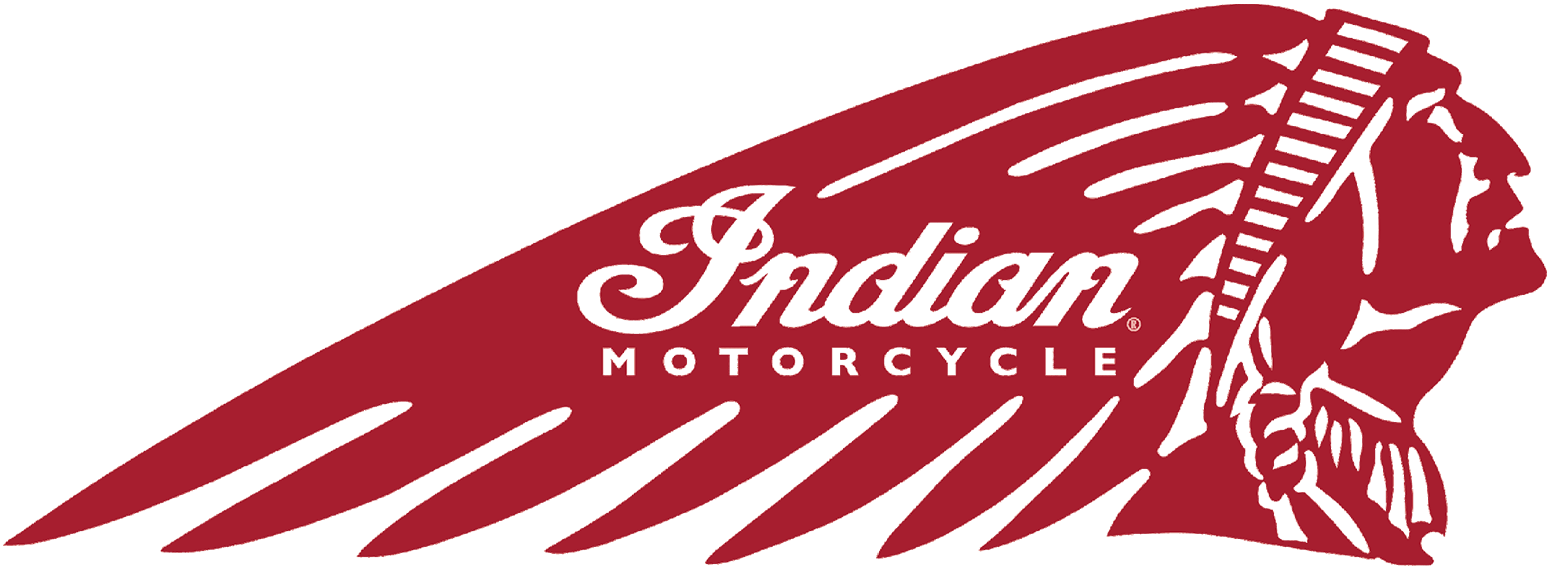 A red and white logo for indian motorcycles