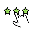 A hand cursor pointing at the middle of three green stars in a rating interface.