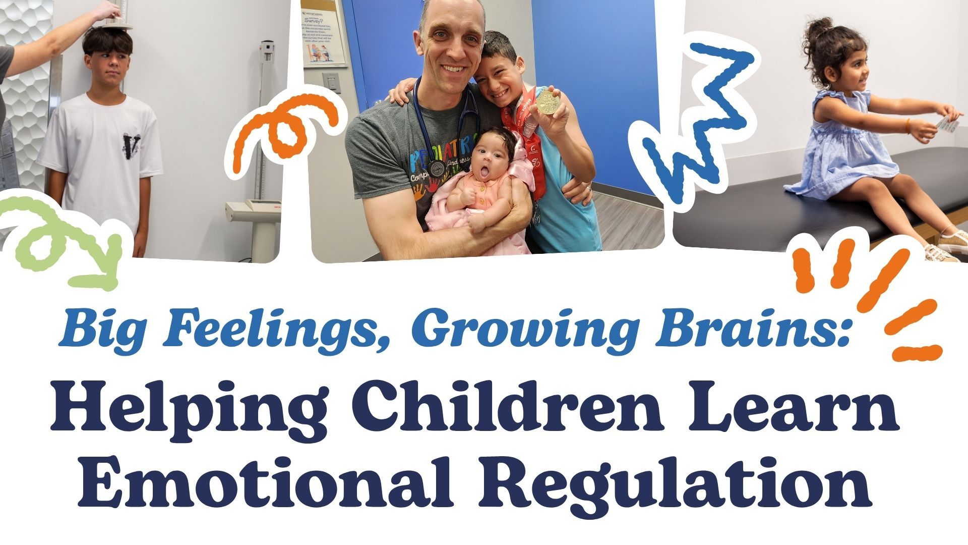 Children and caregiver learning emotional regulation, with the text “Big Feelings, Growing Brains!”