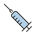A blue-filled icon of a medical syringe with a thin needle, outlined in black.