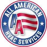 A logo for all american hvac services with an american flag